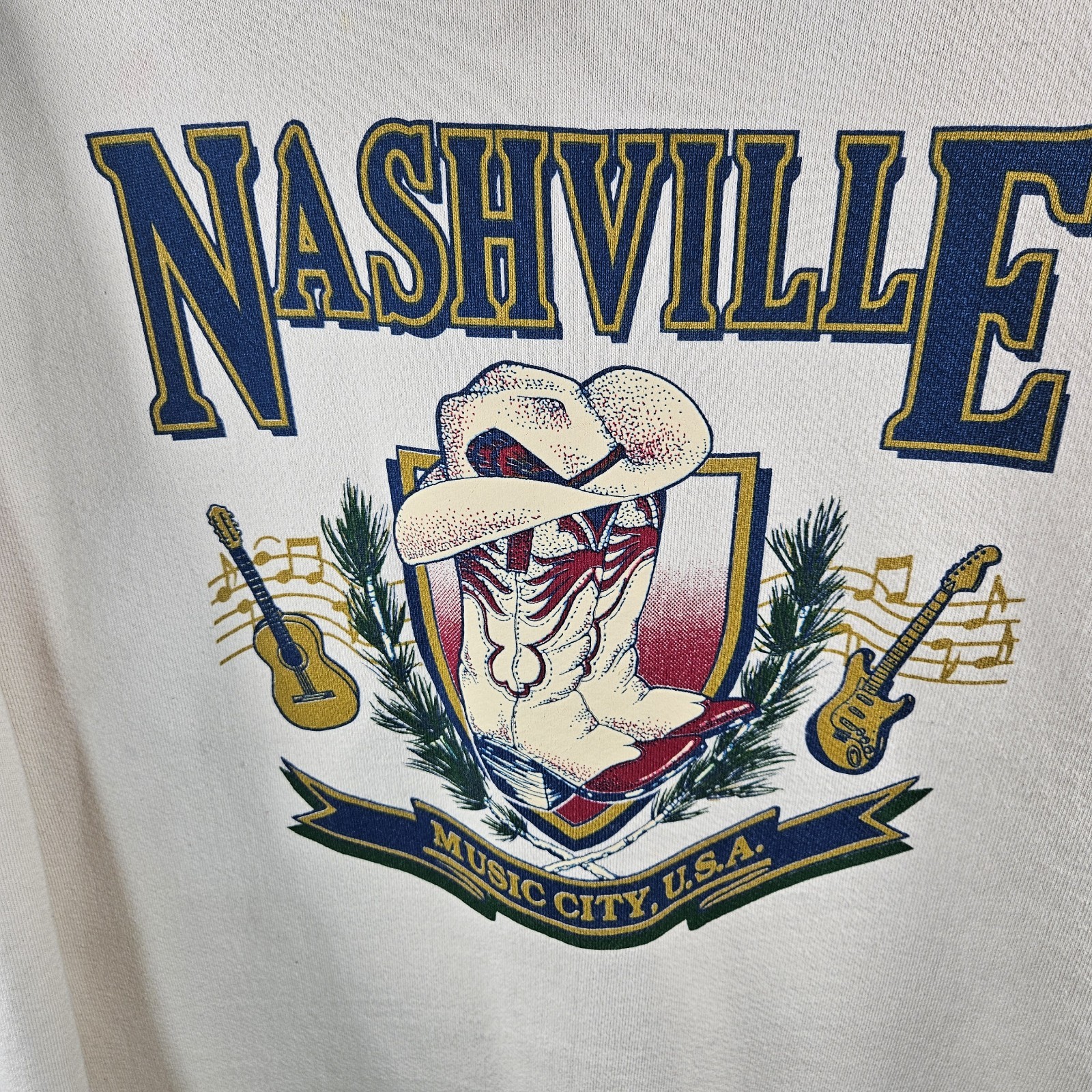 VTG Nashville Music City Sweatshirt Adult XL Cream Cal Cru Collared Souvenir USA