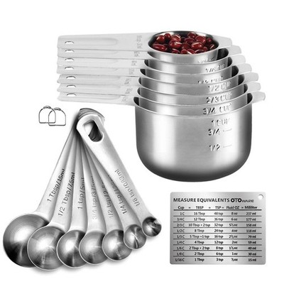 Measuring Cups and Spoons Set Heavy Duty 304 Metal Stainless Steel Measuring Cup