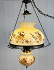 Vintage Floral Hanging Swag Hurricane Lamp Light Milk Glass Shade Globe Chain