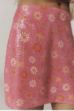Farm Rio x Anthropologie Pink Sequin Daisy Mini Skirt, Sz XXS, NWT, MSRP $198