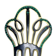 Antique Art Nouveau Hair Comb Celluloid Green Paste Crystals, c.1890  1910 Rare