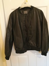 Primark Men s Black Faux Leather Bomber Jacke...