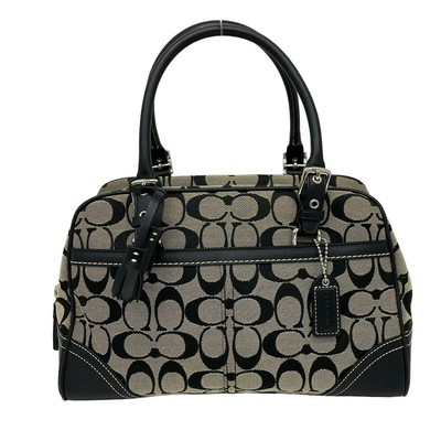 Coach Hamptons Signature Satchel Bag Grau/Schwarz Leder 8K05 Gebraucht