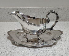 Antique Barbour Silver Co. Silverplate Gravy Boat w/ Sterling Silver Mounts