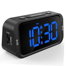 Digital Dual Alarm Clock for Bedroom, Easy to Set, Black - Blue Led Plug-in 