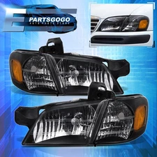 For 97-05 Chevy Venture Black Housing Headlights + Amber Corner Signal Lamps Set