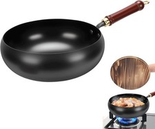 Suntuup Japanese Iron Pan, 28Cm Cast Iron Wok, with Spatula, 2 Covers to Choose