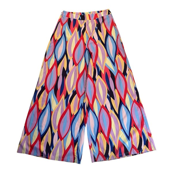 Emery Rose Retro Inspired Printed Wide Leg Palazzo Pants Multi Large Colourful