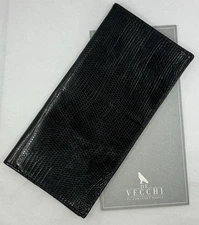 Vtg DE VECCHI x Hamilton Hodge Genuine Lizard Leather Long Bifold Italian Wallet