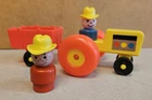 Vintage FISHER PRICE Little People Yellow Tractor and Rare COWBOY Wood Figure