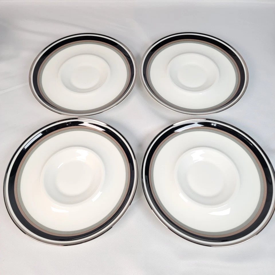 4 juegos (8 piezas) tazas y platillos Mikasa Noir A4102 Bone China negro plata blanco Foto 3 de 4