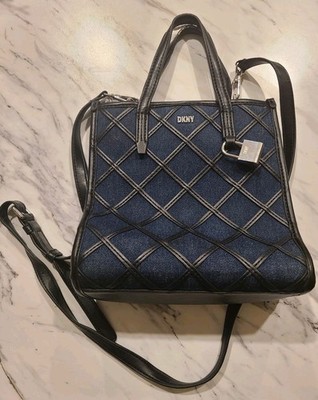 DKNY Tote Bag Purse Maze Denim Blue Black Shoulder Pre-Owned (Some Wear)