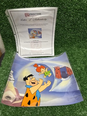 FLINTSTONES FRED TOSSING PEBBLES LIMITED ED SERICEL W/BACKGROUND 12.5'' x 10 