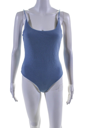 Lovers + Friends Womens Cotton Blend Round Neck Tank Top Bodysuit Blue Size M