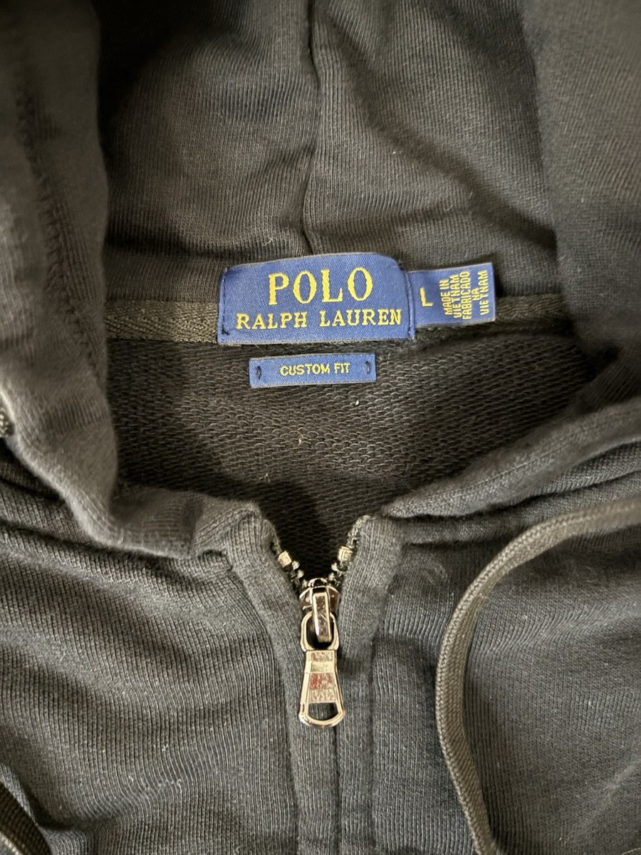 Polo RalphLauren Black Custom Fit FullZip Hoodie Embroidered Logo, SIZE L FITS M View 4