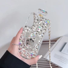 For iPhone Samsung S24 S25 Ultra S23+ Luxury Bling Diamonds Perfume Bottle Case
