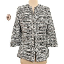 Doncaster Wool Blend Black Marled Silver Metallic Lined Tweed Blazer 10
