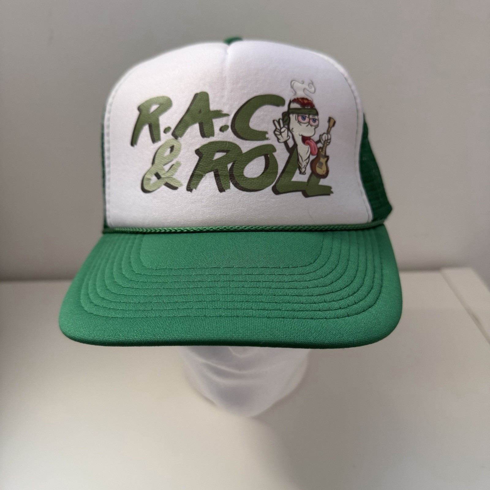 Novelty 420 Weed Hat RAC Roll Marijuana Joint SnapBack Green Trucker Foam Cap