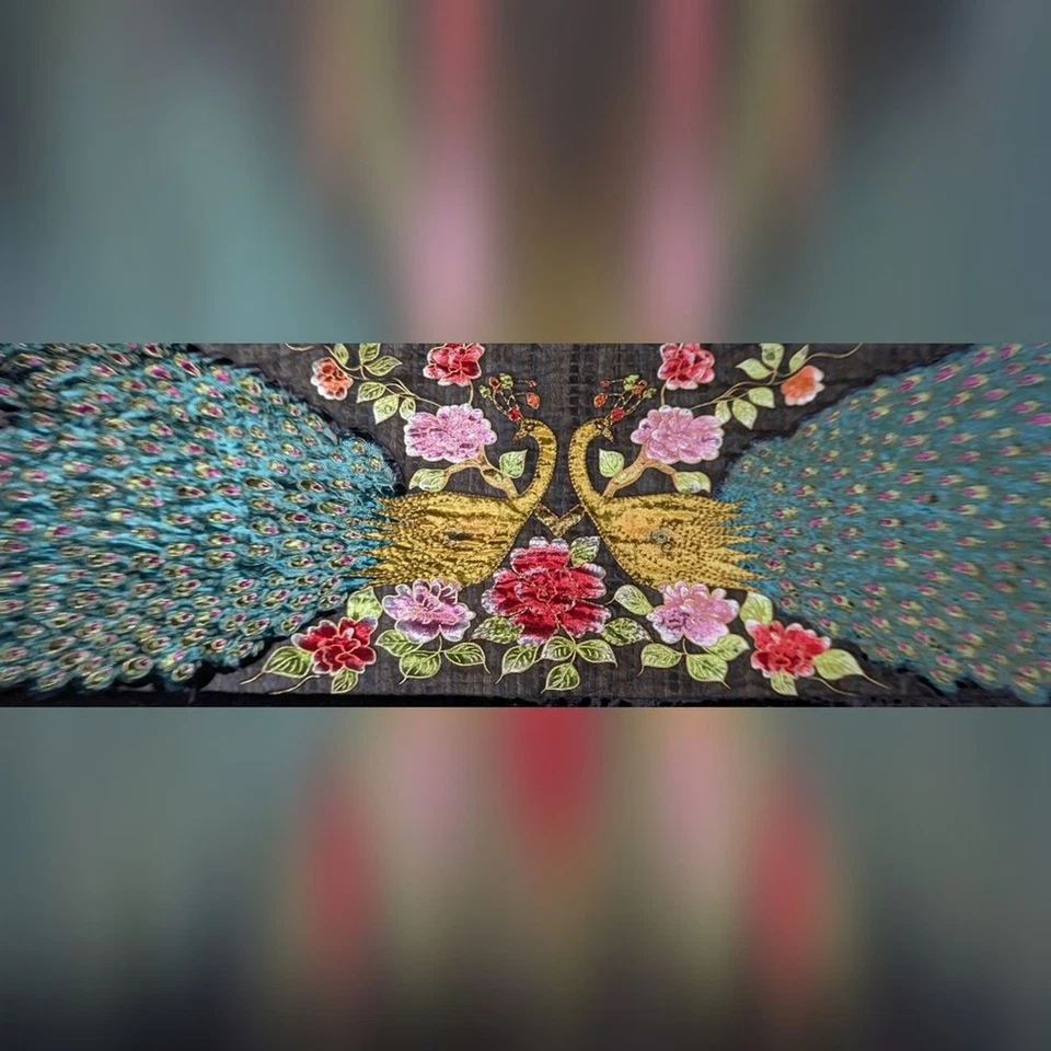 Peacock Embroidered Velvet Shawl Wrap 86x26 Silk Luxurious Ornate Royalcore Roma - Image 4 of 4