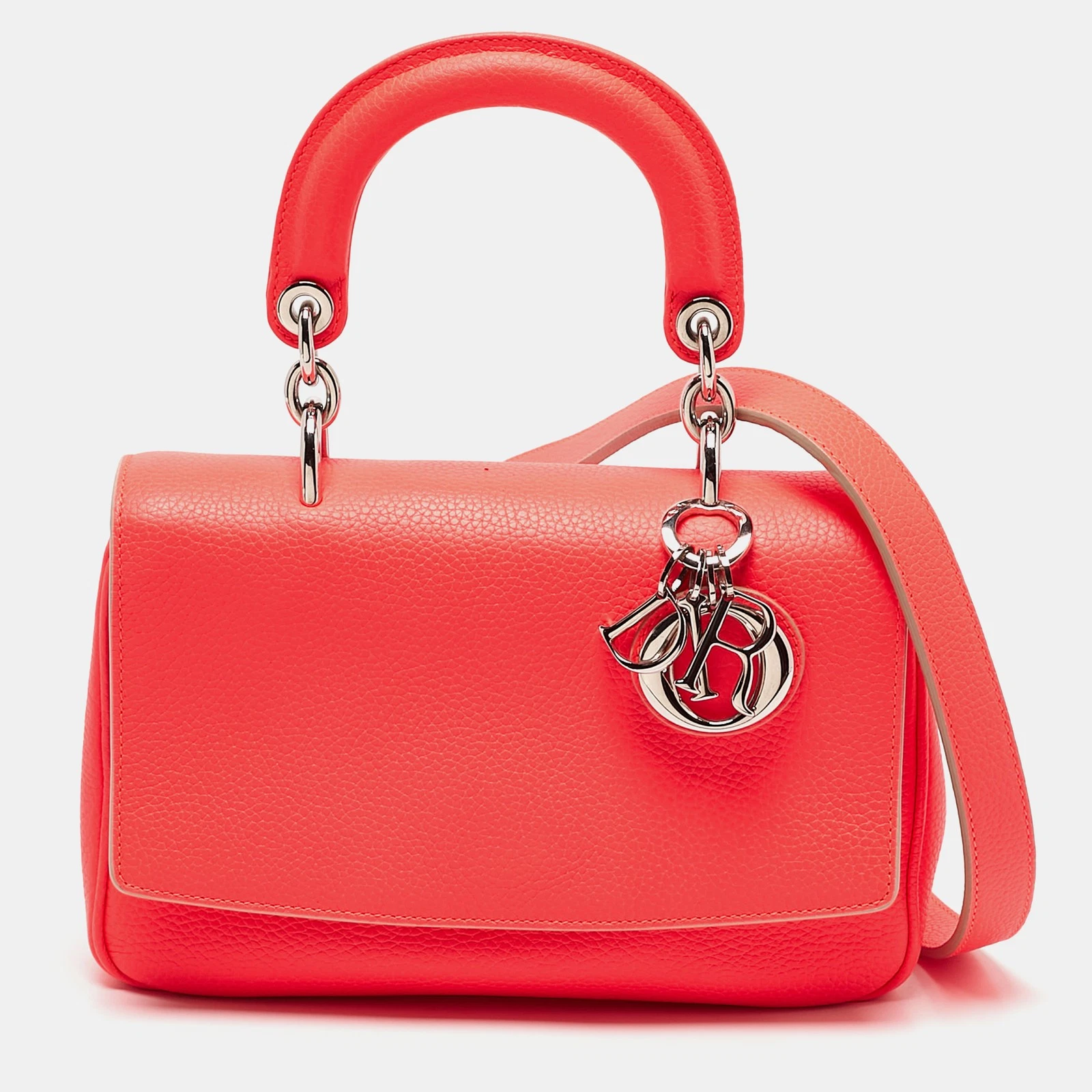 Sac Dior en cuir orange fluo Mini Be Dior poignée supérieure
