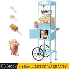 Home Theater Popcorn Machine w/Cart & Wheel 10Oz Kettle Popcorn Maker Detachable