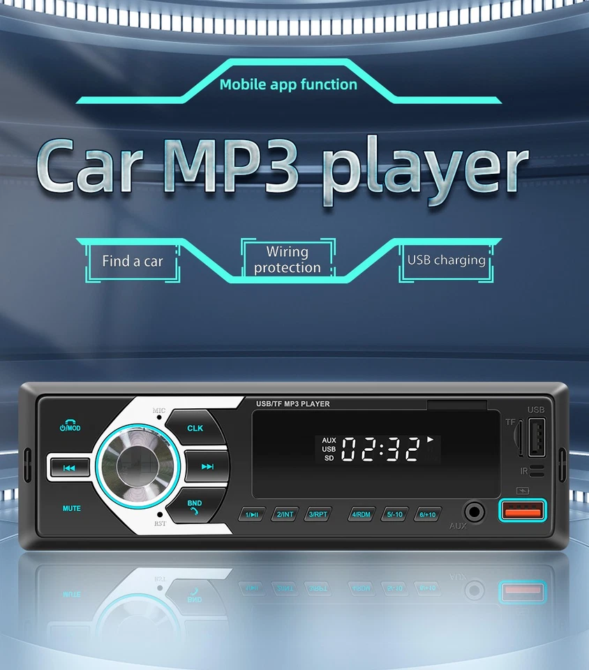 Autoradio 1 DIN MP3 Player mit Bluetooth Freisprech 7 Farben USB SD AUX FM BT SD - Bild 2 von 4