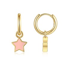 Gold Huggie Hoop Earrings for Women Girls, 925 Sterling Silver Dangle Star Ea...