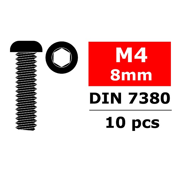 Team Corally Steel Screws M4 X 8mm Hex Button Head 10 Pcs