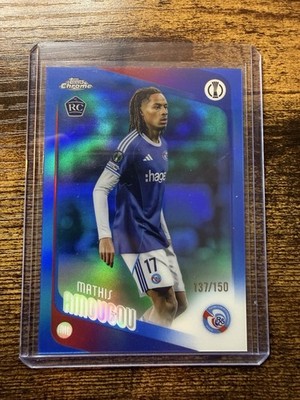Mathis Amougou 2025-26 Topps Chrome UEFA UCC Blue Refractor RC #/150 Strasbourg