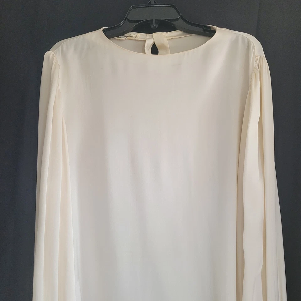 Blusa Top Camisa Salvatore Ferragamo Seda Marfil Mediana Cristal Botones Italia Foto 3 de 4