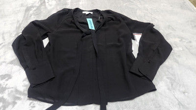 CeCe Sportswear XS Black Long Sleeve Neck Tie Pleats Top NWT