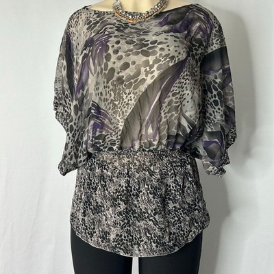 Miley Cyrus Max Azria Sheer Animal Print Blouse Tunic Dolman Sleeve XL