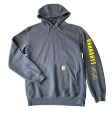 Carhartt Hoodie Mens Medium Loose Fit Sleeve Logo Gray Pullover Sweatshirt