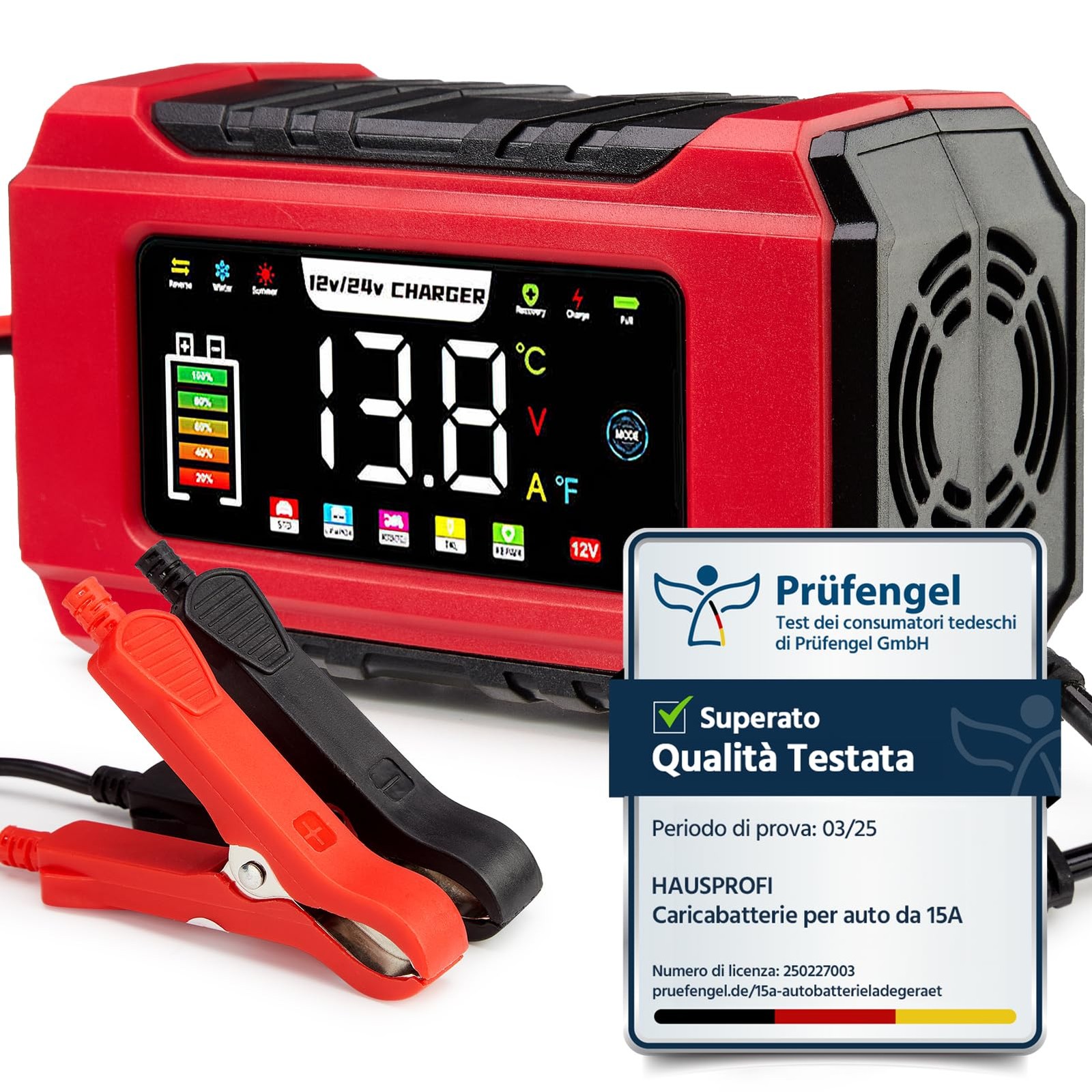 Hausprofi Caricabatterie Auto e Moto 15a/8a 12v/24v Mantenitore di Carica - Miniatura 17