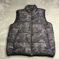 Polo Ralph Lauren Vest Men Medium Gray Camo Goose Down Puffer Full Zip Jacket