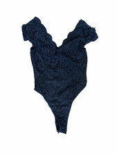 Free People Navy Blue Lace Bodysuit Cap Sleeves Women's Size M