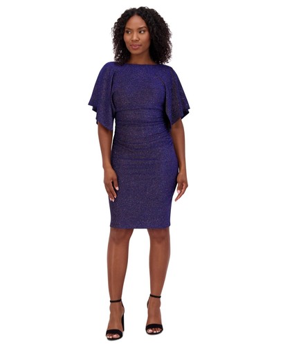 Jessica Howard Women's Glittered Ruched Sheath Dress - Sapphire - 16