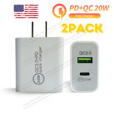 2PCS Fast Charger Adapter USB A USB C Port Wall Brick PD Charging Plug Universal