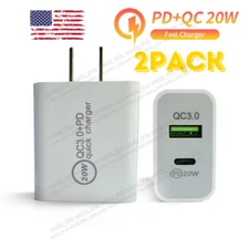 2PCS Fast Charger Adapter USB A+USB C Port Wall Brick PD Charging Plug Universal