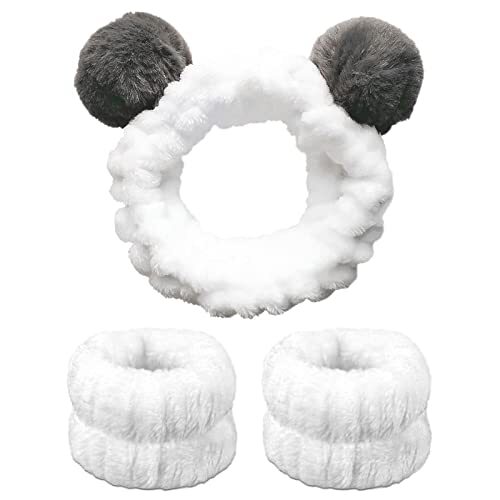 Soft Elastic Panda Face Wash Headband & Wristband Set with Towels-image