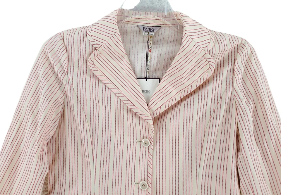BCBG Blazer Falda Texturizada Rayas Beige Rojo Mujer M Chino 67-96 Nuevo Foto 3 de 4