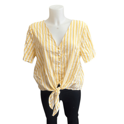 Madewell Agency Tie-Front Button Top V Neck in Pompano Stripe large