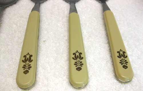 8 Pc Pfaltzgraff Village Brown Dinner Spoons Stainless Flatware Cutlery Vintage - Picture 3 of 7