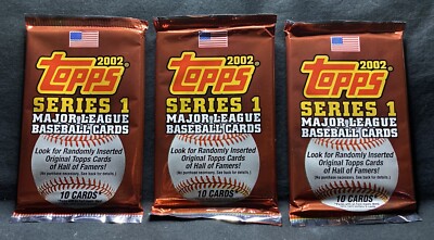 Topps 2002 MLB Series 1 Packs - 10 cards per pack - 3 Unopened Packs! (0225)