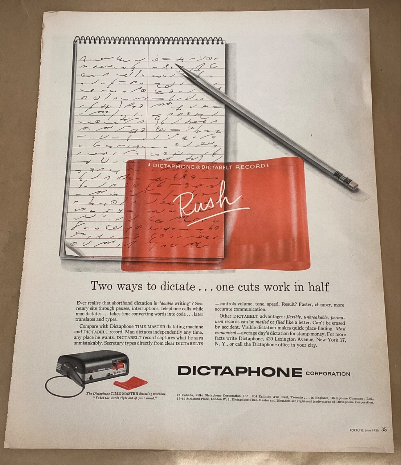 Dictaphone print ad 1956 vintage 1950s art illustration business retro tech