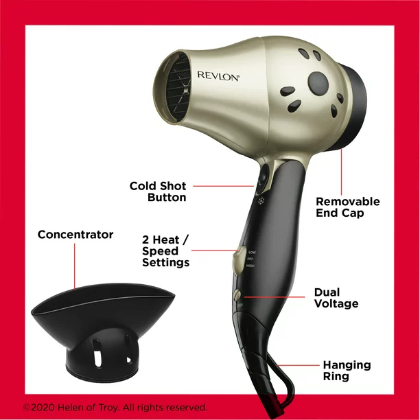 Revlon Folding Handle Travel Hair Dryers,Black and Gold with Concentrator Nozzle eBay
