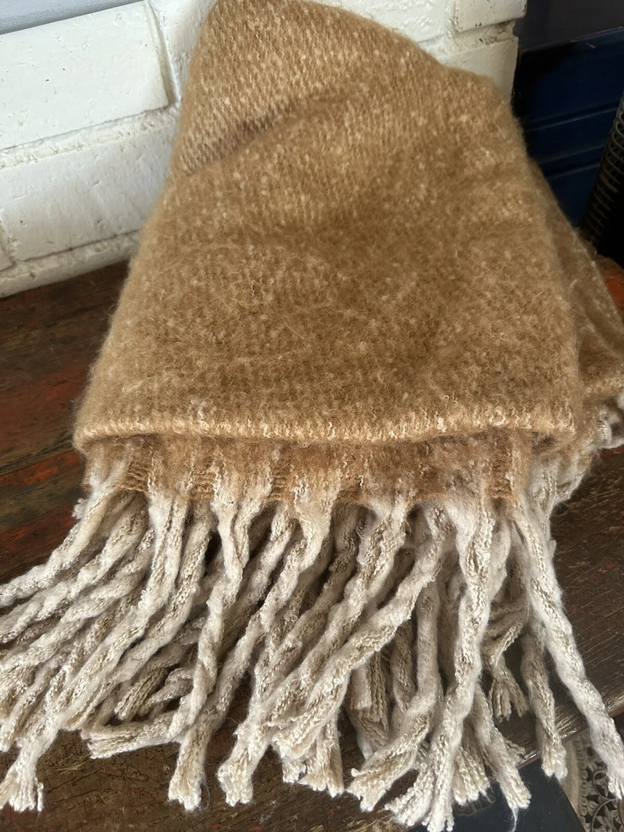 Pottery Barn Throw Blanket Hayes Camel Faux Mohair Tassels Warm