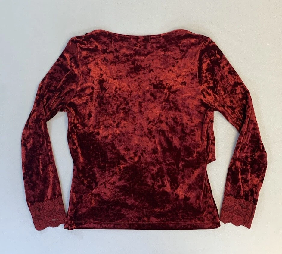 Dress Barn Velvet Lace Top Womens XL Red Layered Jacket Attached Cami Love Knot - Image 3 of 4