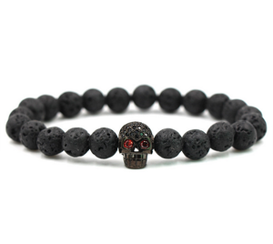 Charm-Lava-Stone-Zircon-Black-Skull-Head-Beads-Braided-Macrame-Bracelets-Men-039-s