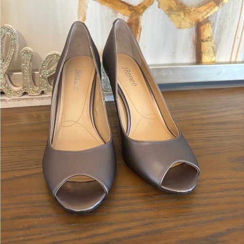 NWOT J.Renee Metallic Silver Pink Undertone Peep Toe Animal Print Heels-size 11 - Picture 3 of 12